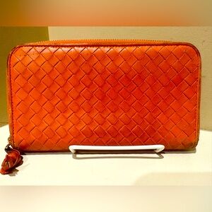 Bottega Veneta Intreccio Orange Zippy Wallet